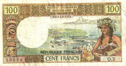 FRENCH POLYNESIA 100 FRANCS BROWN WOMAN FRONT WOMAN HEAD BACK NOT DATED(1971) P24b SIG VARIETY F READ DESCRIPTION!! - Papeete (Französisch-Polynesien 1914-1985)