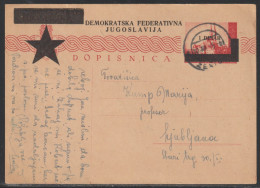 Yugoslavia, 1945, Sarajevo Provisional Issue, 1 Din. Postcard, Mailed - Postal Stationery