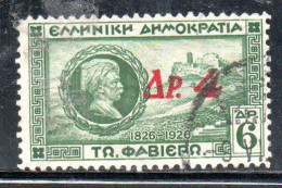 GREECE GRECIA HELLAS 1932 SURCHARGED GENERAL CHARLES FABVIER AND ACROPOLIS 4d On 6d USED USATO OBLITERE' - Oblitérés