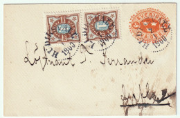 SUÈDE / SWEDEN - 1900 Pair Mi.50 1 Öre (1892 Numeral Issue) On 2 Öre Postal Envelope From HUDIKSVALL  To GEFLE - Storia Postale