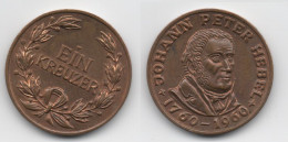 +  ALLEMAGNE + 1 KREUZER + JOHANN PETER HEBEL + 1760 - 1960 + - Monedas/ De Necesidad
