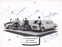 LES FRERES JACQUES-autographe Sur Carte Postale Publicitaire 403 Peugeot - Cantantes Y Musicos