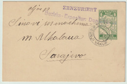 BOSNIE-HERZÉGOVINE / BOSNIA 1917 CENSORED 8h Postal Card Used DONJI VAKUF To SARAJEVO - Bosnia Herzegovina