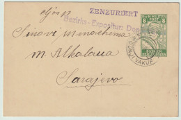 BOSNIE-HERZÉGOVINE / BOSNIA 1917 CENSORED 8h Postal Card Used DONJI VAKUF To SARAJEVO - Bosnien-Herzegowina
