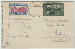 BOSNIE-HERZÉGOVINE / BOSNIA 1908 Mi.32 5h Green & 2h Bosnian-Croat Patriotic Label On PPC SARAJEVO To VINKOVCI, Croatia - Bosnien-Herzegowina