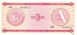 3 Pesos, Letter A, Seria CB, UNC - Cuba