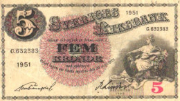 Sweden:5 Krons 1951 - Suecia