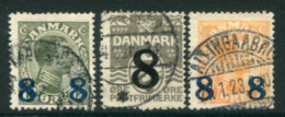 DENMARK 1921  8 Øre Surcharges Used.  Michel 113, 129-30 - Used Stamps