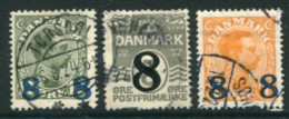 DENMARK 1921  8 Øre Surcharges Used.  Michel 113, 129-30 - Usati