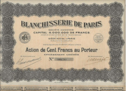 BLANCHISSERIE DE PARIS - LOT DE 2 ACTIONS DE CENT FRANCS - ANNEE 1929 - Textiles