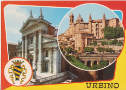 URBINO - DUOMO E PANORAMA CON PALAZZO DUCALE - STEMMA COMUNALE - SCRITTA 1987 NON AFFRANCATA - Urbino