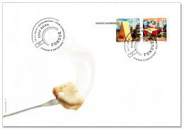 Switzerland 2018 (Box2) FDC Fondue Fondü Cheese Kitchen Food Landscape Mountains Se-tenant Pair - Briefe U. Dokumente