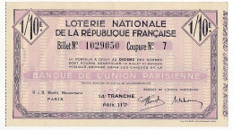 FRANCE - Loterie Nationale De La République Française - Banque De L'Union Parisienne - 1/10ème 14ème Tr. 1935 - Lottery Tickets