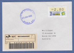 Brasilien ATM Frankfurter Buchmesse 1994 Mi.-Nr. 6 Wert 2,80 Auf R-Brief O Blau - Franking Labels