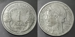 Monnaie France - 1957 "B" - 1 Franc Morlon Aluminium, Légère (1,3g) - 1 Franc