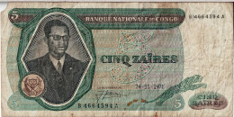 CONGO - 5 Zaires 1971 - Repubblica Democratica Del Congo & Zaire