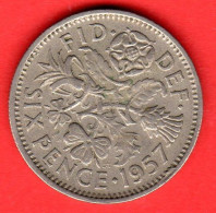 Gran Bretagna - Great Britain - GB - 6 Pence - 1957 - BB/VF - Come Da Foto - H. 6 Pence