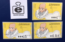 España Spain 1996, LITERATURA CERVANTES, ATM EPELSA, 3 ATM, PAPEL FOSFORESCENTE, NUEVO PTS / EURO - Automatenmarken [ATM]