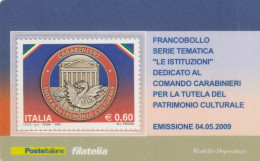 TESSERA FILATELICA VALORE 0,6 EURO CARABINIERI PATRIMONIO CULTURALE (TF1157 - Filatelistische Kaarten