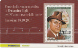 TESSERA FILATELICA VALORE 0,6 EURO BENIAMINO GIGLI (TF1127 - Cartes Philatéliques