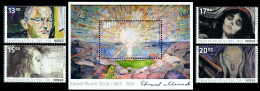 SALE!!! NORWAY NORUEGA NORVEGE NORWEGEN 2013 EDVARD MUNCH 4 Stamps + Souvenir Sheet MNH ** - Nuevos