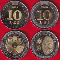 Moldova Set Of 2 Coins: 10 Lei 2018-2019 "Currency, Language" BiMetallic UNC - Moldawien (Moldau)