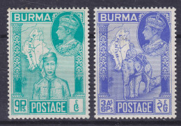 British Burma 1946 Mi. 67, 70 Victory Siegreiche Beendung Des Zweiten Weltkrieges Elephant Elefant, MH* (2 Scans) - Birma (...-1947)