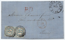 TOUR ET TAXIS - THURN UND TAXIS - DARMSTADT  / 1865 PAIRE 6 KR. SUR LETTRE ==> PARIS - FRANCE (ref 8675) - Covers & Documents