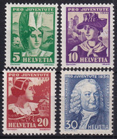 MiNr. 281 - 284 Schweiz1934, 1. Dez. „Pro Juventute“: Frauentrachten (II); Albrecht Von Haller - Postfrisch/**/MNH - Ungebraucht