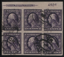 United States 1908-09 Used Sc 345 3c Washington, Imperf Plate Block Of 6 - Oblitérés