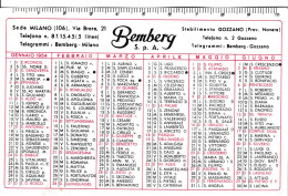 Calendarietto - Bemberg S.p.a. - Goccano - Novara - Anno 1954 - Petit Format : 1941-60