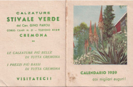 Calendarietto - Calzature Stivale Verde - Cremona - Anno 1959 - Petit Format : 1941-60