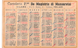 Calendarietto - Cartoleria F.lli De Magistris Di Manservisi - Milano - Anno 1958 - Petit Format : 1941-60