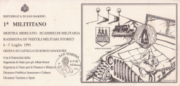 REPUBBLICA DI SAN MARINO - 1a MILITITANO, MOSTRA MERCATO SCAMBIO MILITARIA, 1991 - ANNULLO POSTALE - Manifestazioni