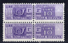 Italia (1974) - Pacchi, 10 Lire Fil. Stelle 4° Tipo, Gomma Vinilica, Sass. 85/II ** - Paketmarken