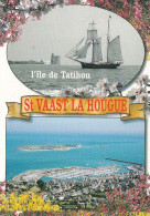 SAINT VAAST LA HOUGUE -- 2 Vues --Goelette Devant L'ile De Tatihou, Vue Générale Aérienne -Le Port-- - Saint Vaast La Hougue