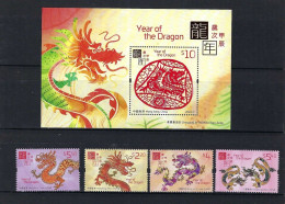 HONG KONG,China 2024 New Year Of Dragon,MS Zodiac,Mythical Creature,4 Mint + MS, MNH (**) - Unused Stamps