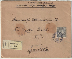 SUÈDE / SWEDEN 1920 Facit.91 50 öre Grey On Value-declared Insured Cover From ASKRSUND To TOMELILLA - Briefe U. Dokumente