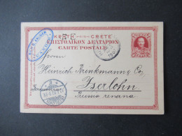 Griechenland Kreta 1907 Ganzsache P 1 Abs. Stempel Rich G. Kruger Candie Und Stempel Hpak... Nach Iserlohn Gesendet - Creta