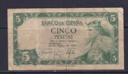 SPAIN - 1954 5 Pesetas Circulated Banknote - 5 Pesetas