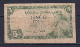 SPAIN - 1954 5 Pesetas Circulated Banknote - 5 Pesetas