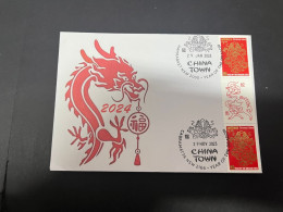 29-1-2024 (2 X 39) Chinese New Year Of The Dragon 2024 - 年中國龍年新年 - 1 Cover With Pair Gutter Stamps - Chinese New Year