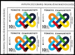 Europa Cept - 2023 - Turkey, Türkei - (The Highest Value Of Humanity, Peace) Block Of 4 Set ** MNH - Nuovi