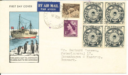 Australia Antarctic Registered FDC Mawson 16-2-1955 With Block Of 4 ANTARCTIC Uprated And Sent To Denmark Cachet Is Show - FDC