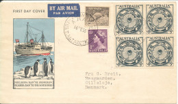 Australia Antarctic Registered FDC Mawson 16-2-1955 With Block Of 4 ANTARCTIC Uprated And Sent To Denmark Cachet Is Show - FDC