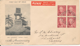 Australia FDC Leichharot 9-9-1947 Newcastle 150th Anniversary In Block Of Four With Cachet And Sent To Sydney - FDC