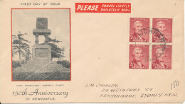 Australia FDC Leichharot 9-9-1947 Newcastle 150th Anniversary In Block Of Four With Cachet And Sent To Sydney - FDC