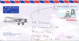 Australia Postal Stationery Cover 5-1-1998 Sent To UK (Smith And Ulm First Flight America To Australia 1928 Prepaid For - Entiers Postaux
