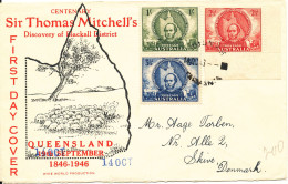 Australia FDC 14-10-1946 Australian Explorers Thomas Mitchell Centenary Complete Set Of 3 With Cachet And Sent To Denmar - FDC