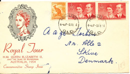 Australia FDC 3-2-1955 Royal Tour In Pair With Cachet Uprated And Sent To Denmark - FDC